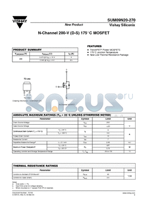 SUM09MN20-270 datasheet - N-Channel 200-V (D-S) 175C MOSFET