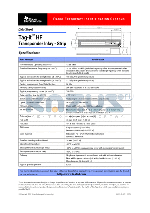 RI-I14-110A datasheet - Tag-it HF Transponder Inlay - Strip
