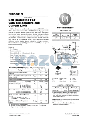 NID5001NT4 datasheet - Self-protected FET with Temperature and  Current Limit