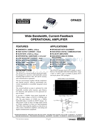 OPA623AU datasheet - Wide Bandwidth, Current-Feedback OPERATIONAL AMPLIFIER