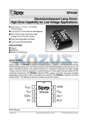 SP4428CN datasheet - Electroluminescent Lamp Driver High Drive Capability for Low Voltage Applications