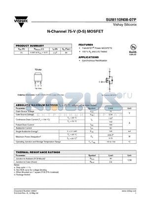 SUM110N08-07P datasheet - N-Channel 75-V (D-S) MOSFET
