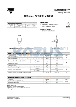 SUM110N08-07P-E3 datasheet - N-Channel 75-V (D-S) MOSFET