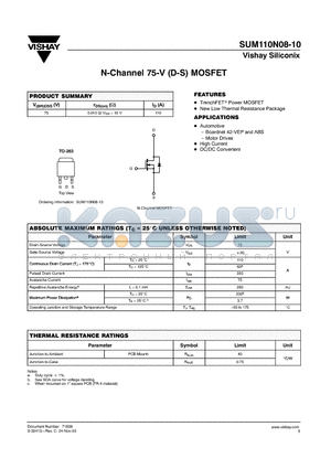 SUM110N08-10 datasheet - N-Channel 75-V (D-S) MOSFET