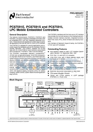 PC87591S-VPC datasheet - LPC Mobile Embedded Controllers