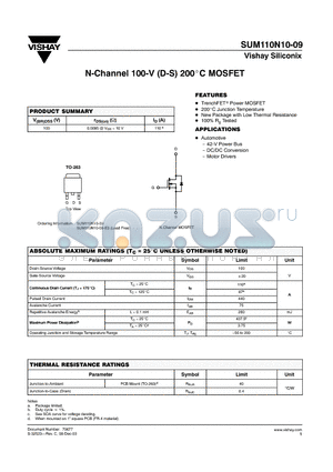 SUM110N10-09 datasheet - N-Channel 100-V (D-S) 200C MOSFET