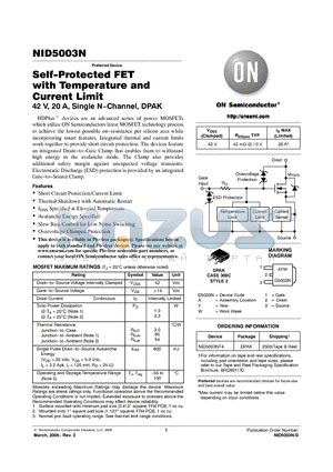 NID5003NT4 datasheet - Self−Protected FET with Temperature and Current Limit