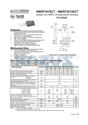 MBRF3035CT datasheet - Isolated 30.0 AMPS. Schottky Barrier Rectifiers