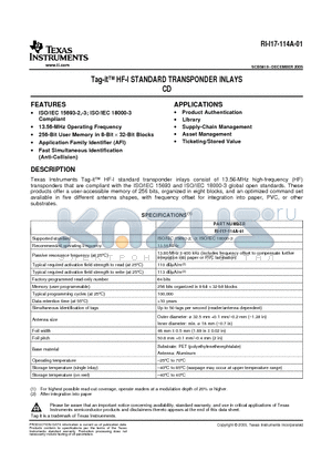 RI-I17-114A-01 datasheet - Tag-it HF-I STANDARD TRANSPONDER INLAYS CD