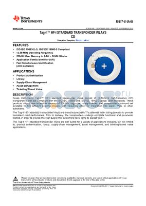 RI-I17-114A-01_11 datasheet - Tag-it HF-I STANDARD TRANSPONDER INLAYS CD