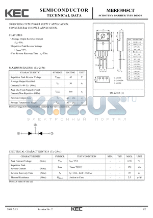 MBRF3045CT datasheet - SCHOTTKY BARRIER TYPE DIODE