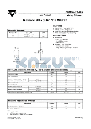 SUM16N20-125 datasheet - N-Channel 200-V (D-S) 175C MOSFET