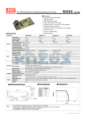 NID60_09 datasheet - 20 ~ 60W DC-DC Non-isolated Single Output Converter