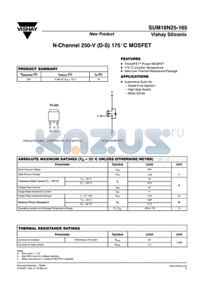 SUM18N25-165 datasheet - N-Channel 250-V (D-S) 175C MOSFET