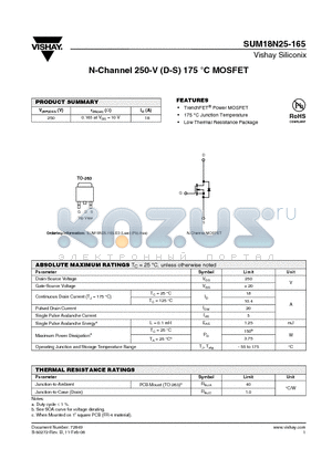 SUM18N25-165_08 datasheet - N-Channel 250-V (D-S) 175 `C MOSFET