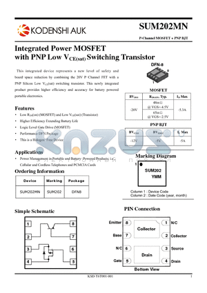 SUM202MN datasheet - Integrated Power MOSFET with PNP Low VCE(sat) Switching Transistor