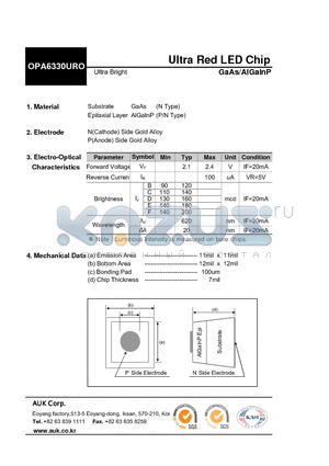 OPA6330URO datasheet - Ultra Red LED Chip