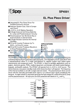 SP4501 datasheet - EL Plus Piezo Driver