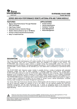 RI-RFM-008B-00 datasheet - SERIES 2000 HIGH PERFORMANCE REMOTE ANTENNA RFM AND TUNING MODULE