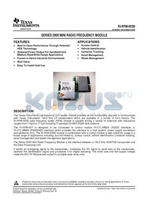 RI-RFM-003B datasheet - SERIES 2000 MINI RADIO FREQUENCY MODULE