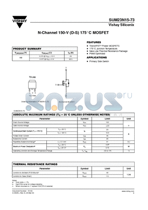 SUM23N15-73 datasheet - N-Channel 150-V (D-S) 175C MOSFET