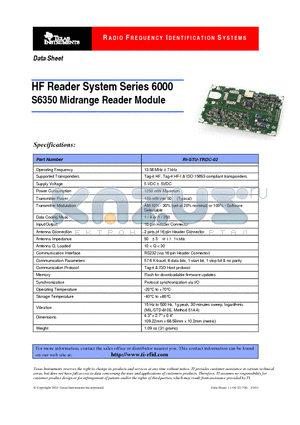 RI-STU-TRDC-02 datasheet - HF Reader System Series 6000 S6350 Midrange Reader Module