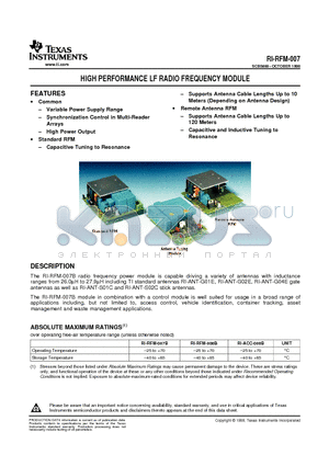 RI-RFM-008B-30 datasheet - HIGH PERFORMANCE LF RADIO FREQUENCY MODULE