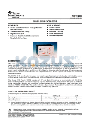 RI-STU-251B datasheet - SERIES 2000 READER S251B