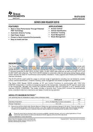 RI-STU-251B-01 datasheet - SERIES 2000 READER S251B