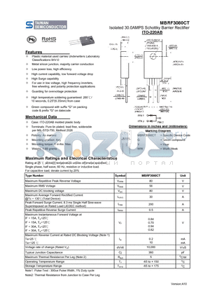 MBRF3080CT datasheet - Isolated 30.0AMPS Schottky Barrier Rectifier