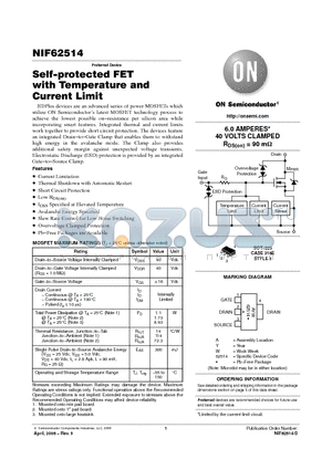 NIF62514 datasheet - Self−protected FET with Temperature and Current Limit