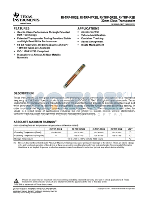 RI-TRP-DR2B datasheet - 32mm Glass Transponder