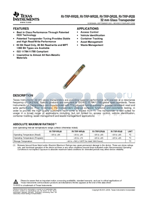 RI-TRP-DR2B datasheet - 32 mm Glass Transponder