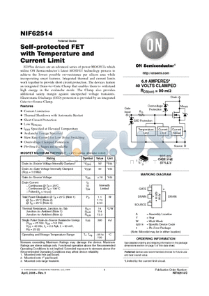 NIF62514T1 datasheet - Self−protected FET with Temperature and Current Limit