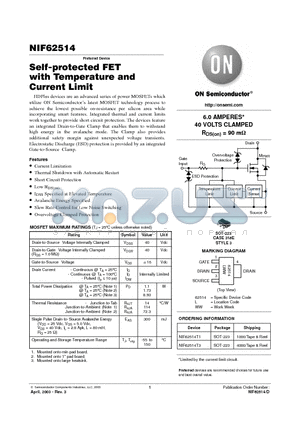 NIF62514 datasheet - Self-protected FET with Temperature and Current Limit