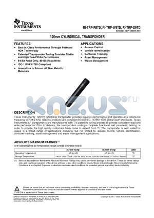 RI-TRP-D9TD datasheet - 120mm CYLINDRICAL TRANSPONDER