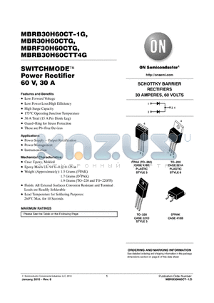 MBRF30H60CTG datasheet - SWITCHMODE Power Rectifier