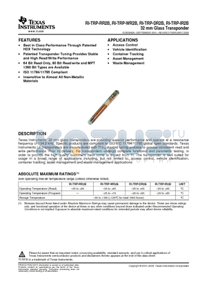 RI-TRP-IR2B datasheet - 32 mm Glass Transponder