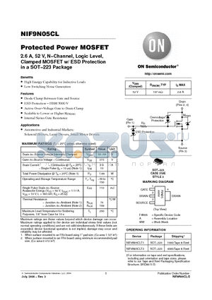 NIF9N05CLT3 datasheet - PROTECTED POWER MOSFET