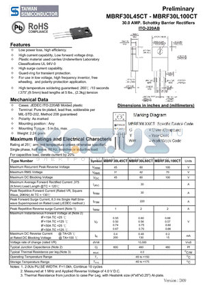 MBRF30L100CT datasheet - 30.0 AMP. Schottky Barrier Rectifiers