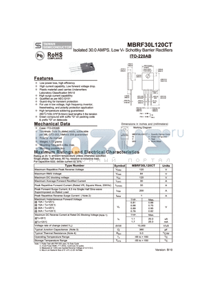 MBRF30L120CT datasheet - Isolated 30.0 AMPS. Low VF Schottky Barrier Rectifiers