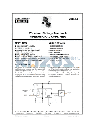 OPA641HSQ datasheet - Wideband Voltage Feedback OPERATIONAL AMPLIFIER