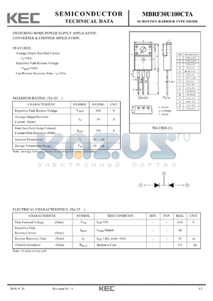 MBRF30U100CTA datasheet - SCHOTTKY BARRIER TYPE DIODE