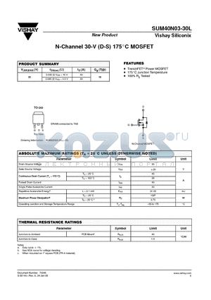 SUM40N03-30L-E3 datasheet - N-Channel 30-V (D-S) 175C MOSFET