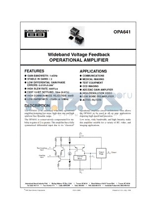 OPA641P datasheet - Wideband Voltage Feedback OPERATIONAL AMPLIFIER