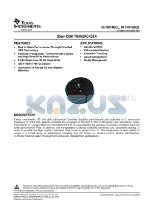 RI-TRP-R9QL datasheet - 30mm DISK TRANSPONDER