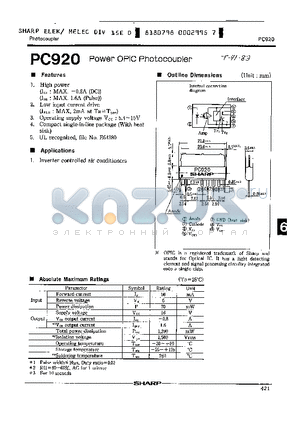 PC920 datasheet - Power OPIC Photocoupler