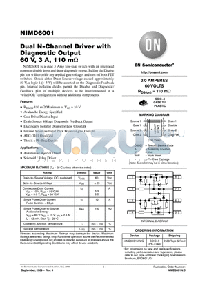 NIMD6001NR2G datasheet - Dual N-Channel Driver with Diagnostic Output 60 V, 3 A, 110 m