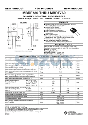 MBRF50 datasheet - SCHOTTKY ISOLATED PLASTIC RECTIFIER