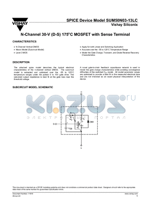 SUM50N03 datasheet - SPICE Device Model SUM50N03-13LC